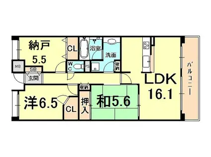 甲子園六石町ハイツ(2SLDK/3階)の間取り写真