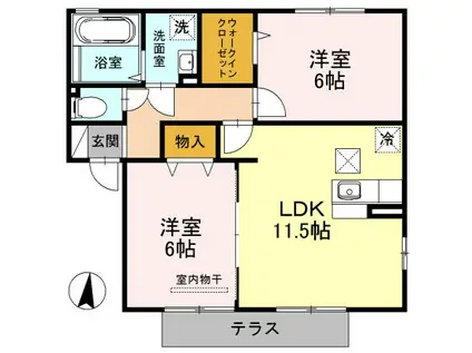 ディアドリーム B(2LDK/1階)の間取り写真