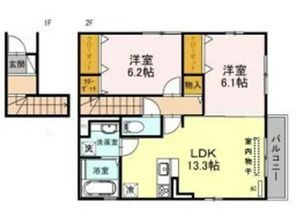 GIBBOUS HOUSE 十三夜(2LDK/2階)の間取り写真