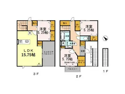 LA・MELA(3LDK/2階)の間取り写真