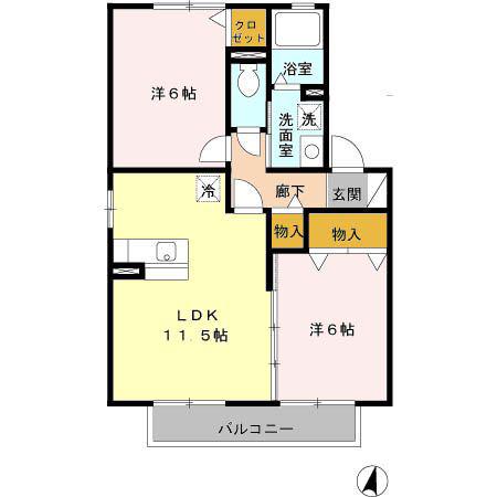 パークヒル A(2LDK/2階)の間取り写真