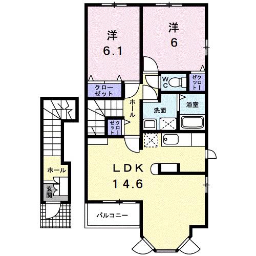 アルドーレ ウーノ(2LDK/2階)の間取り写真