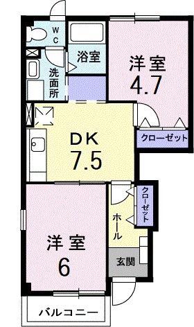 フラントフィールドハウス(2DK/1階)の間取り写真