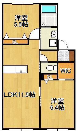 シャーメゾン吉田  B棟(2LDK/1階)の間取り写真