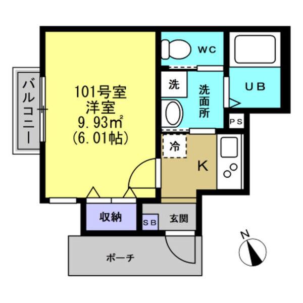 仙台市地下鉄南北線 北仙台駅 徒歩13分 2階建 築3年(1K/1階)の間取り写真