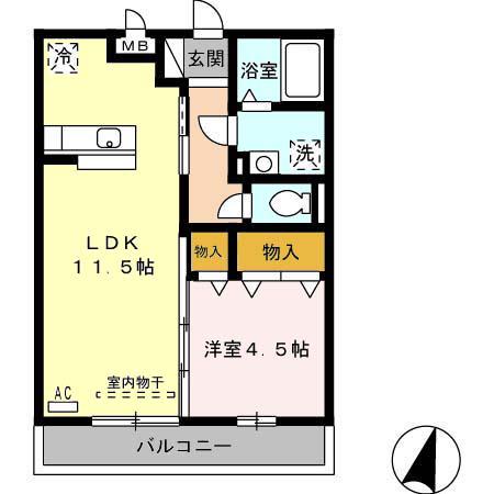 グランシャリオ御園(1LDK/1階)の間取り写真
