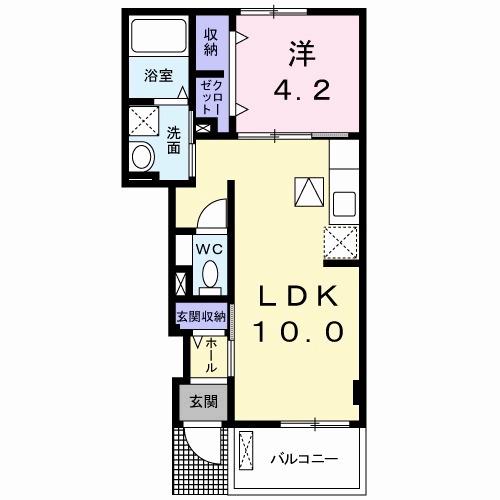 グラチチュードI(1LDK/1階)の間取り写真