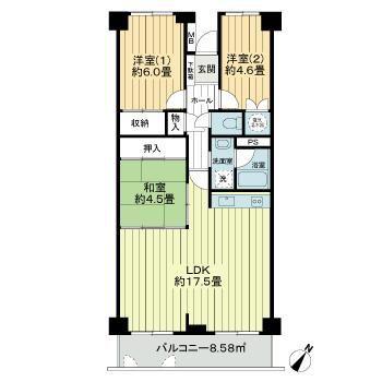 長町サンハイツC(3LDK/7階)の間取り写真