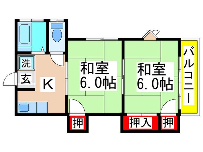 ハイツ大和田(2K/2階)の間取り写真