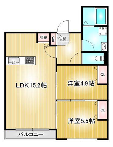 CASA UNO(2LDK/2階)の間取り写真