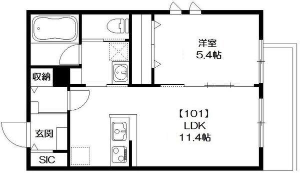 ウィスタリア(1LDK/1階)の間取り写真