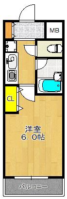 エスリード同心第2(1K/2階)の間取り写真