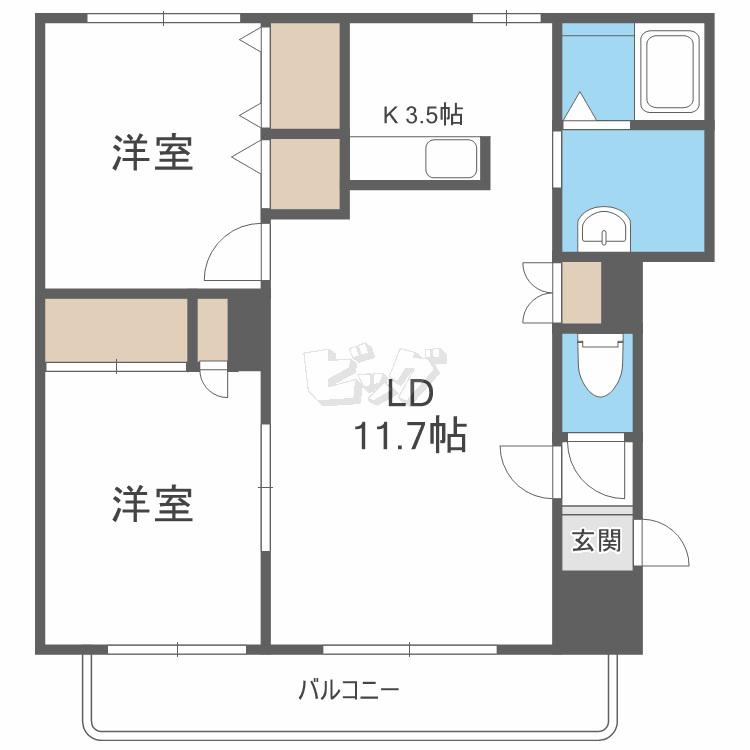 プレミール東札幌(2LDK/3階)の間取り写真