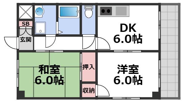 M´プラザ城東五番館(2DK/9階)の間取り写真