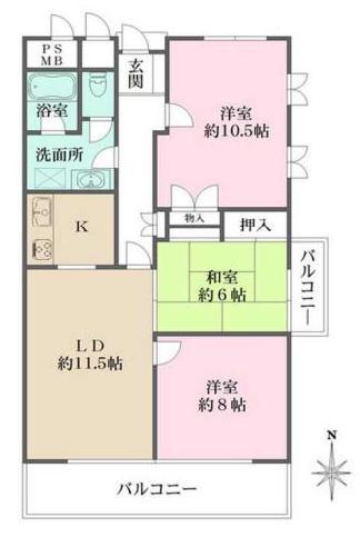 進和北楠アーバンライフ(3LDK/5階)の間取り写真