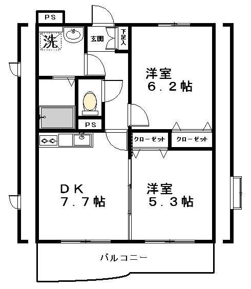 SAISONたなし町(2DK/1階)の間取り写真