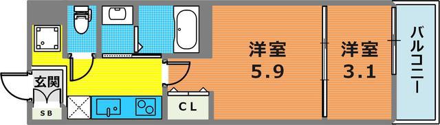 BASE青木(1DK/3階)の間取り写真