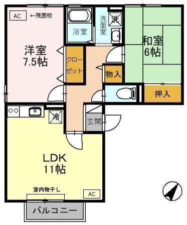 THICK FOREST A棟(2LDK/2階)の間取り写真