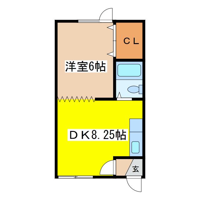グリーンアップル(1DK/2階)の間取り写真