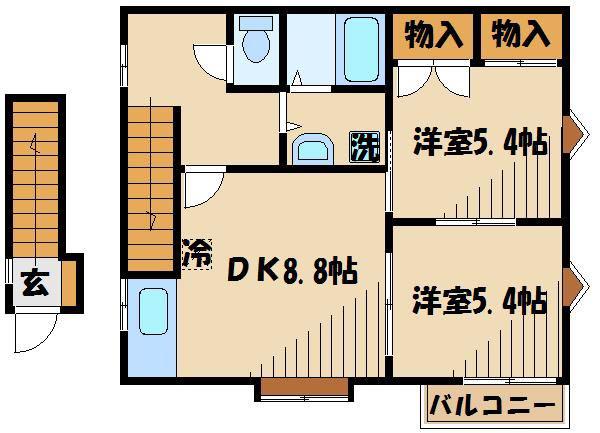 CASA・VERDE A(2DK/2階)の間取り写真