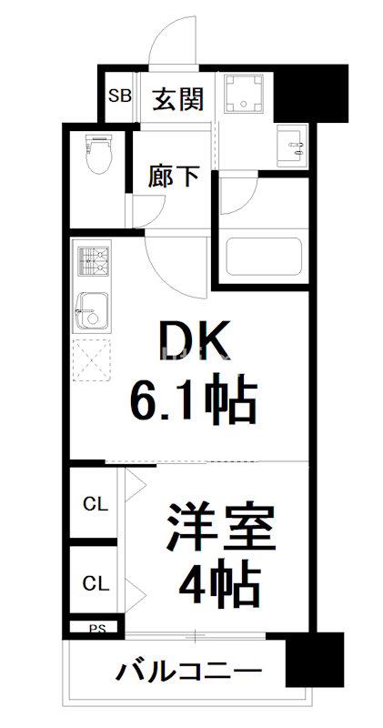 ベラジオ雅び烏丸十条II(1DK/6階)の間取り写真