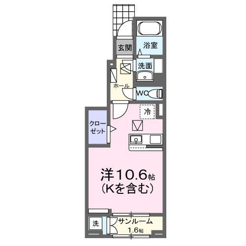 エナールSI(ワンルーム/1階)の間取り写真