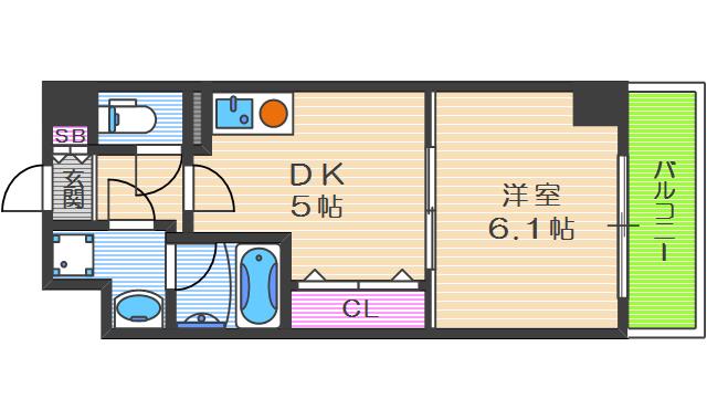 S-FORT福島EBIE(1DK/8階)の間取り写真