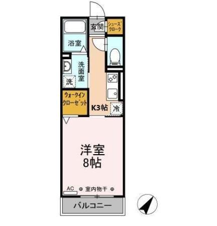 D-ROOM茄子川 B(1K/2階)の間取り写真