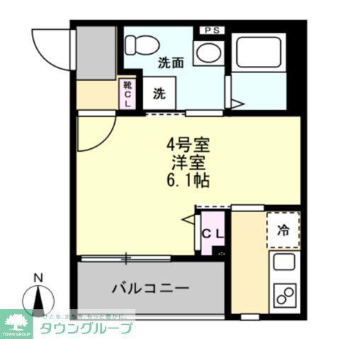 ベイルーム東本厚木(1K/2階)の間取り写真