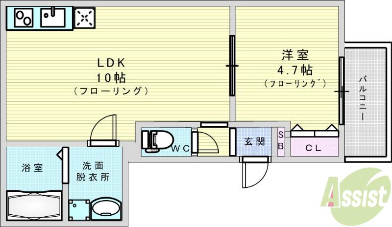 ミ・カーサ吹田豊津(1LDK/1階)の間取り写真