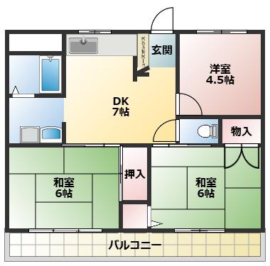香枦園レジデンス(3DK/3階)の間取り写真