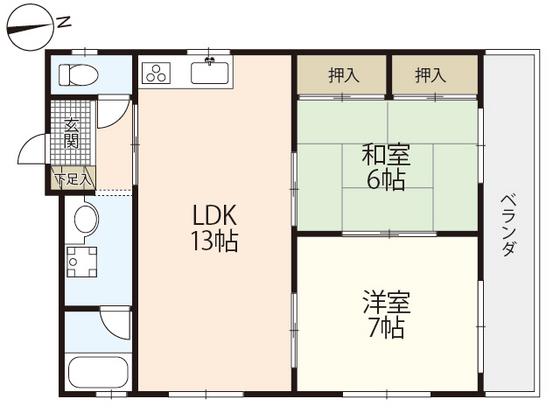 パルッド二丁目(2LDK/2階)の間取り写真