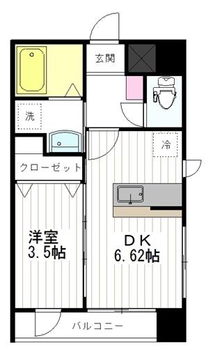 ピアチェーレ榴岡(1DK/2階)の間取り写真