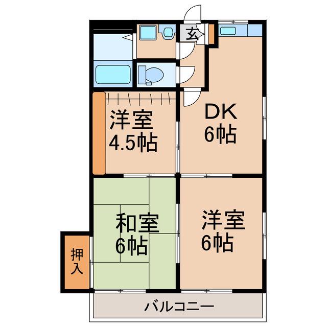 ファミール蘭(3DK/2階)の間取り写真