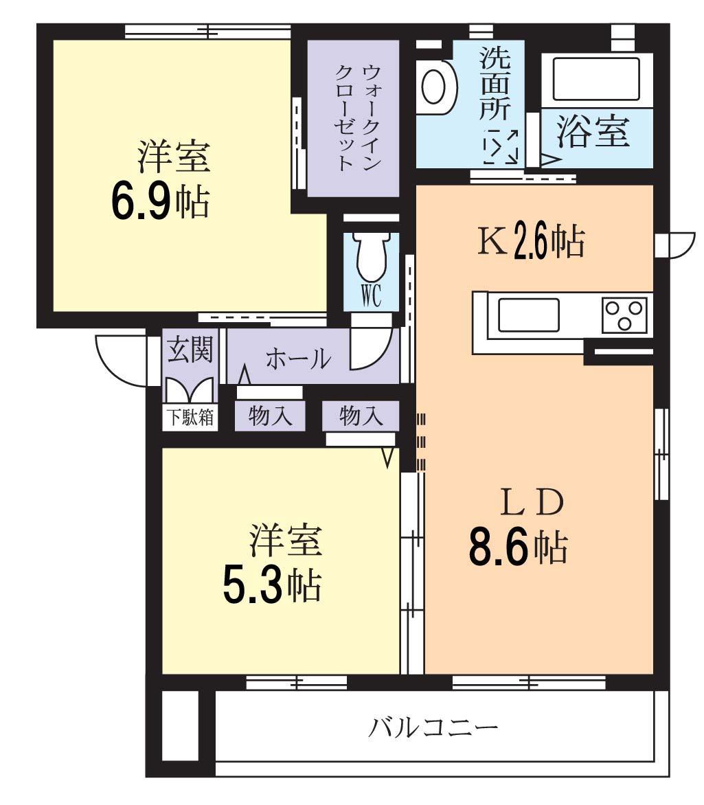 フラットツインF(2LDK/2階)の間取り写真