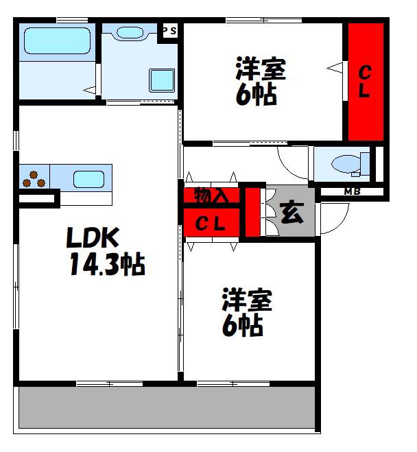 D-ROOMS・KB棟(2LDK/3階)の間取り写真