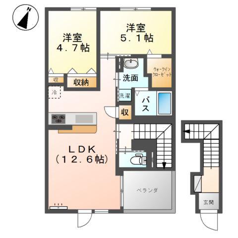 クレール(2LDK/2階)の間取り写真