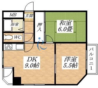 シロハイヌ湯里(2LDK/4階)の間取り写真