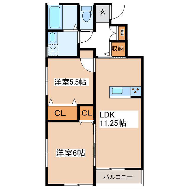 プティ・リヴィエール(2LDK/2階)の間取り写真