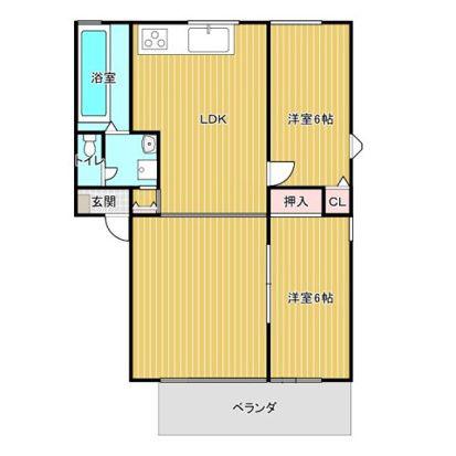 フォンテーヌ宮ノ陣II C(2LDK/1階)の間取り写真