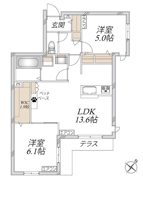 レザンテラス(2LDK/1階)の間取り写真