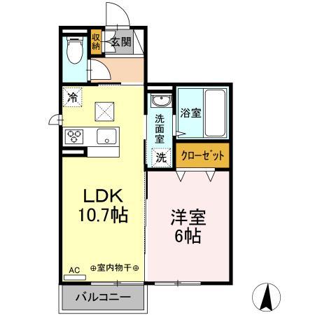 フラワーハウス B(1LDK/1階)の間取り写真