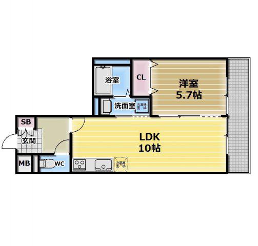ヴェルデ東大阪(1LDK/1階)の間取り写真