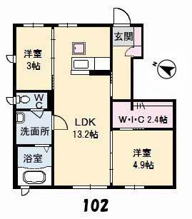 グランスィ一ト田島 B棟(2LDK/1階)の間取り写真