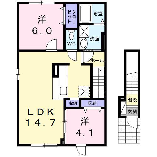 アミ プロムナード(2LDK/2階)の間取り写真