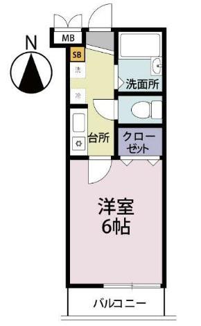 プランタン柏(1K/2階)の間取り写真