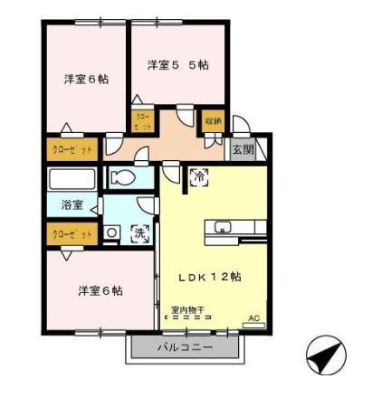 グランドマーニ B棟(3LDK/2階)の間取り写真
