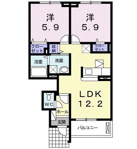 アーバン松浪II(2LDK/1階)の間取り写真