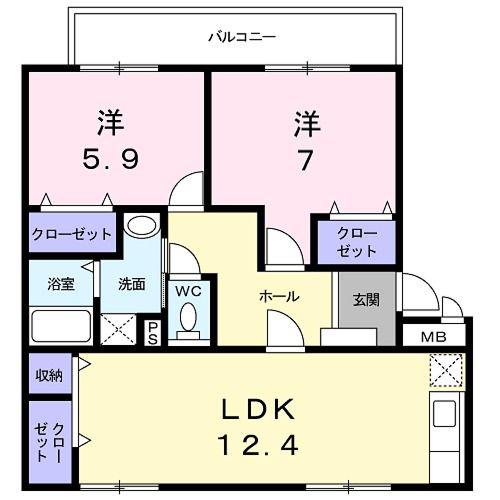 シャトーペガサス(2LDK/3階)の間取り写真