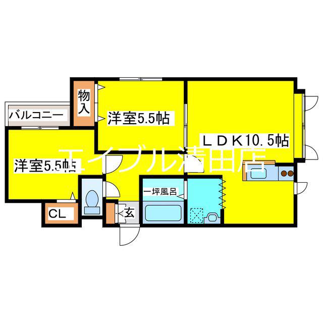 ミドリMSII(2LDK/2階)の間取り写真